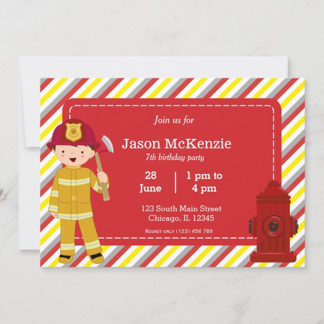 Invitation Enfant d'anniversaire de pompier (Devant)
