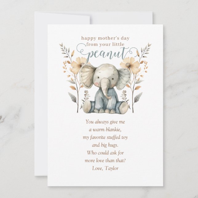 Invitation Enfant de petite arachide Eléphant Première fête d (Devant)