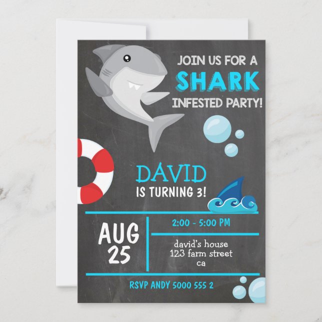 Invitation Enfant de requin fête d'anniversaire été (Devant)