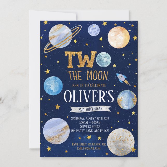 Invitation Enfant Deux La Lune Anniversaire (Devant)
