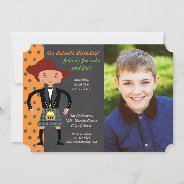 Invitation Enfant écossais avec kilt Birthday Party (Devant)