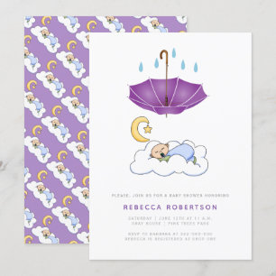 Invitation Enfant endormi douche violet parapluie mignon