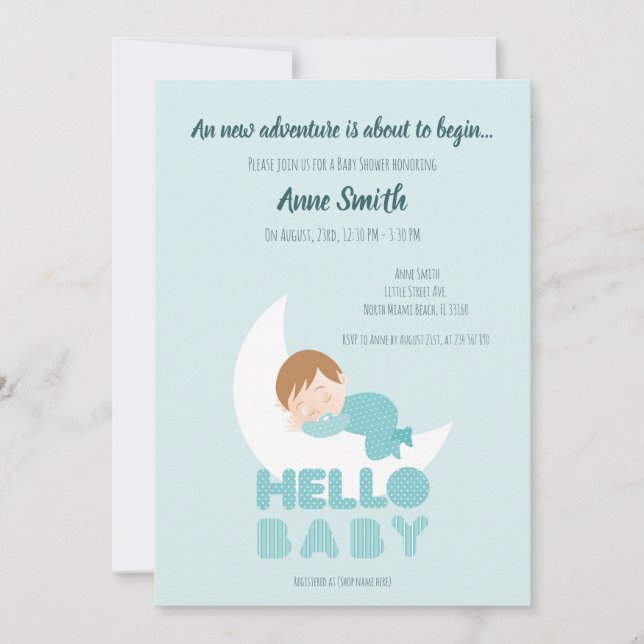 Invitation Enfant endormi sur le Baby shower de la lune Invit (Devant)
