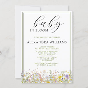 Invitation Enfant Fleur sauvage de printemps dans le Baby sho