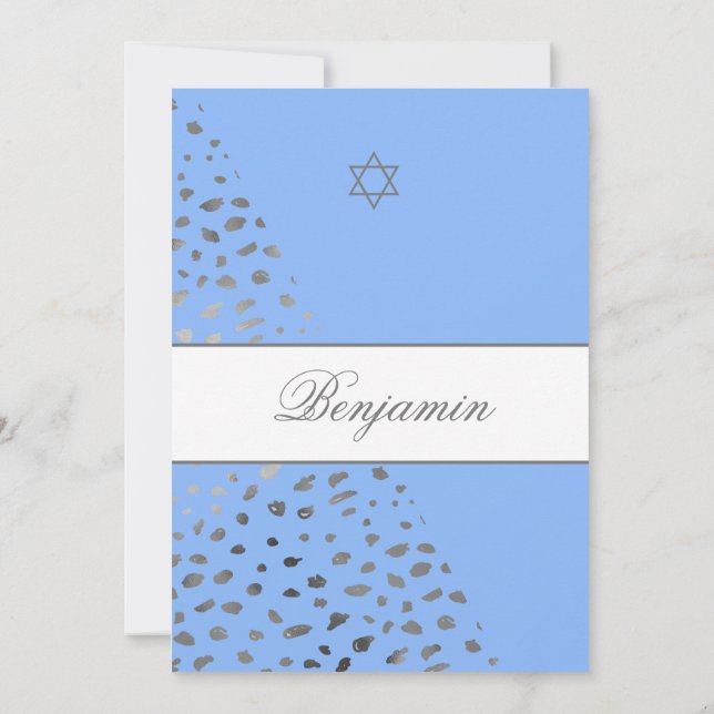 Invitation Enfant juif baptisant Bleu Hébreu Zones d'argent (Dos)