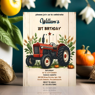 Invitation enfant retro garçon cool tracteur premier 1er anni