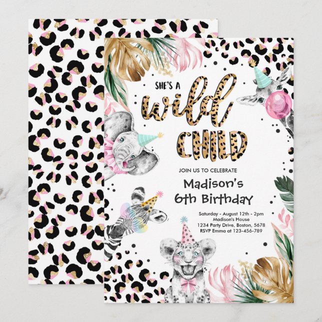 Invitation Enfant sauvage Empreinte de léopard Safari Animaux (Devant / Derrière)
