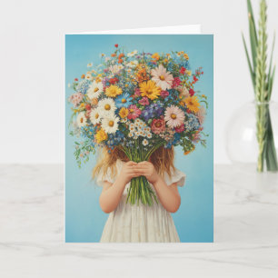 Invitation Enfant tenant un bouquet Fleur sauvage luxuriant
