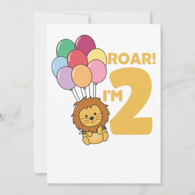 Invitation Enfants 2. Lion d'anniversaire 2 ans Garçon Adult  (Devant)
