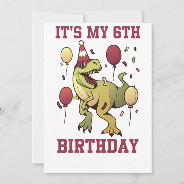 Invitation Enfants 6 ans dinosaures anniversaire 6ème Fête Ga (Devant)
