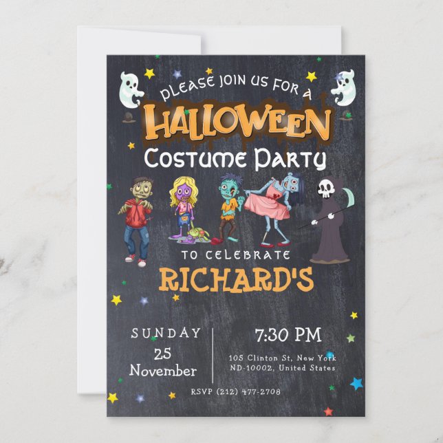 Invitation Enfants Amusants Costume Halloween Anniversaire Fê (Devant)