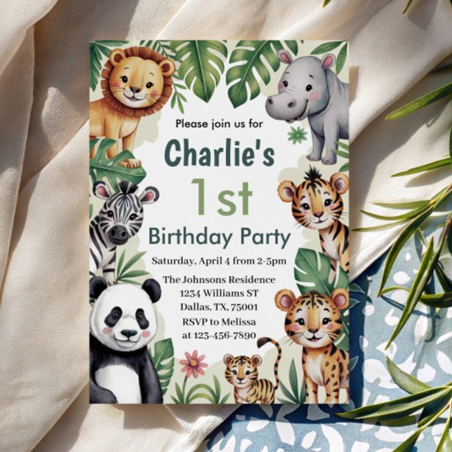 Invitation Enfants Animal Jungle 1ère fête d'anniversaire (Créateur téléchargé)