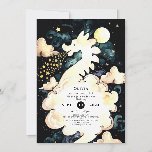 Invitation Enfants Aquarelle Dragon Anniversaire (Devant)