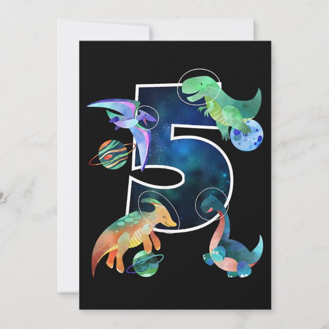 Invitation Enfants Astronaut Espace Dinosaures 5e anniversair (Devant)