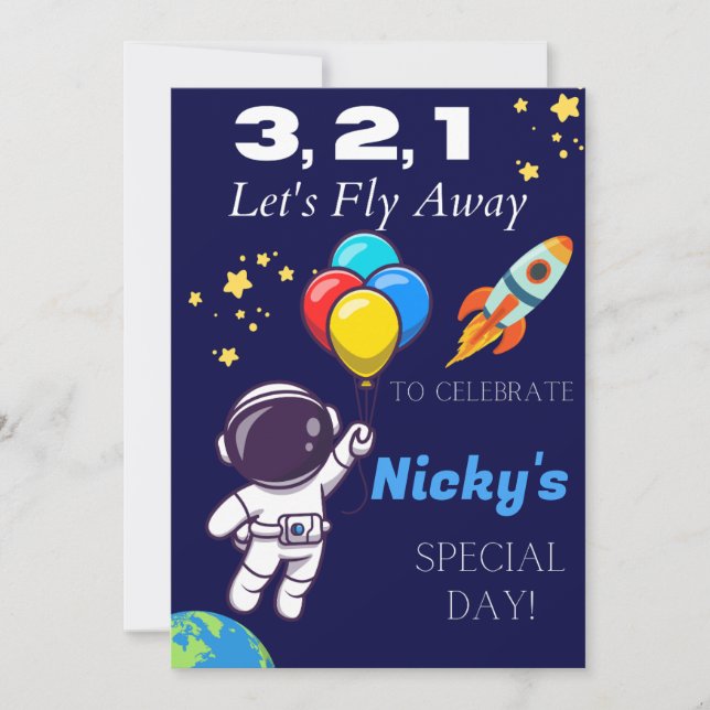 Invitation Enfants Astronaut Espace Thème Anniversaire Invita (Devant)