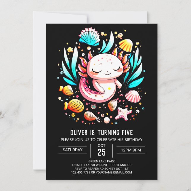 Invitation Enfants Axolotl Océan Anniversaire (Devant)