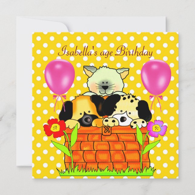 Invitation Enfant's Birthday Party Spot Cats Chiens amis 4 (Devant)