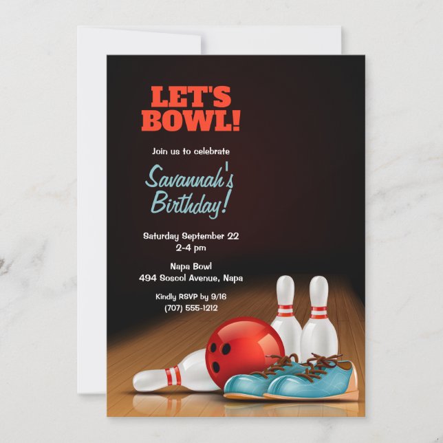 Invitation Enfants Bowling fête d'anniversaire (Devant)