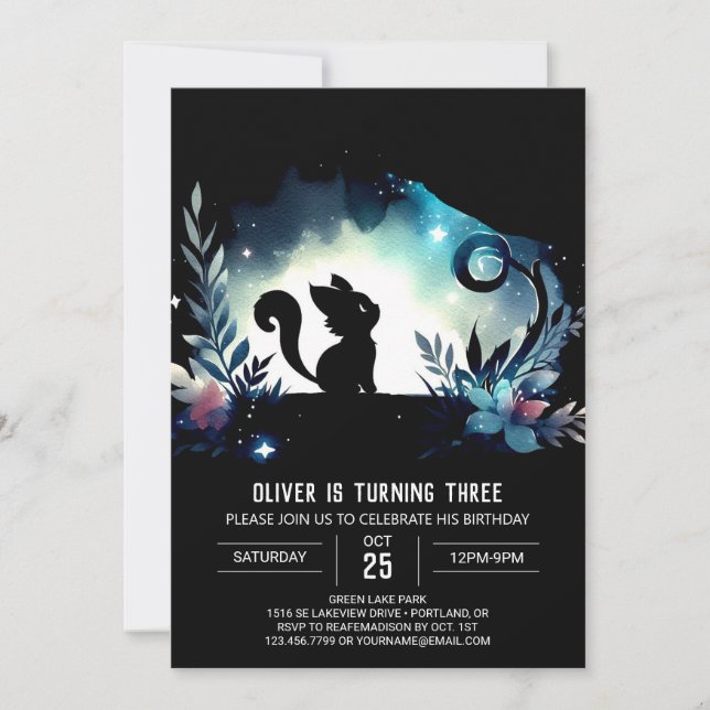 Invitation Enfants Chat Whimsical Anniversaire (Devant)