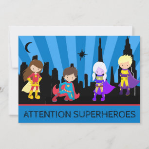 Invitation *~* Enfants Coloré SUPERHÉROS Grave fête d'anniver