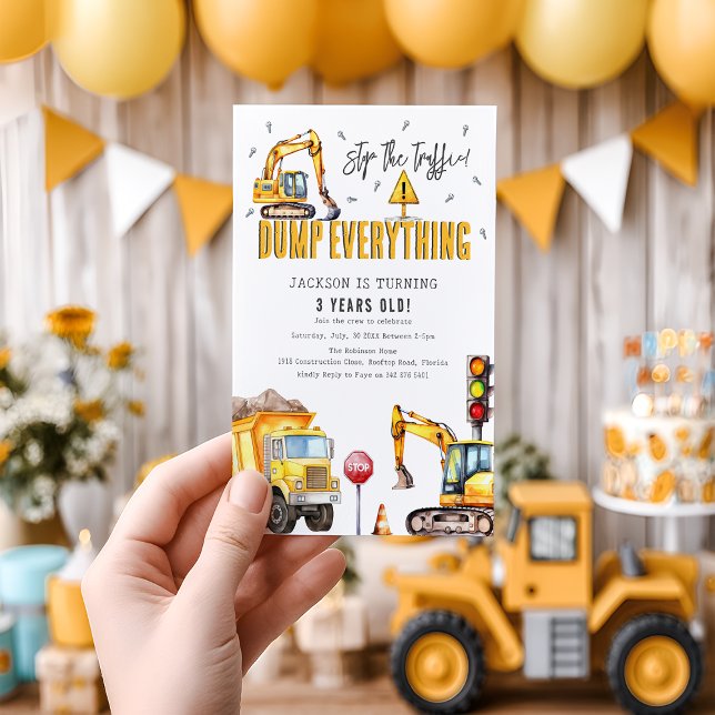 Invitation Enfants Construction aquarelle fête d'anniversaire (Créateur téléchargé)