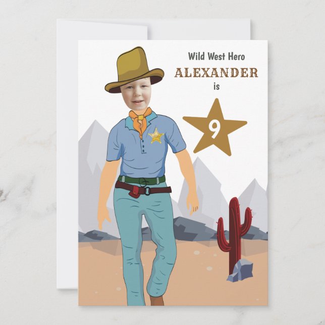 Invitation Enfants Cowboy Special Sheriff Original AJOUTER Ph (Devant)