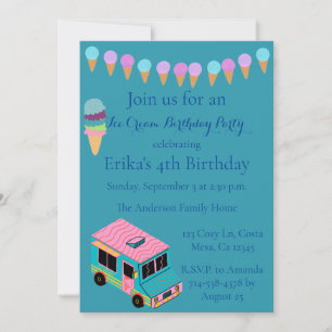 Invitation Enfants Crème de glace Camion Anniversaire Fête In