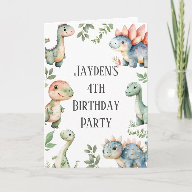 Invitation Enfants Cute Dinosaur Thème Anniversaire (Devant)