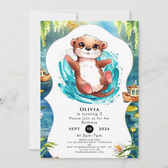 Invitation Enfants Cute Otter Anniversaire (Devant)