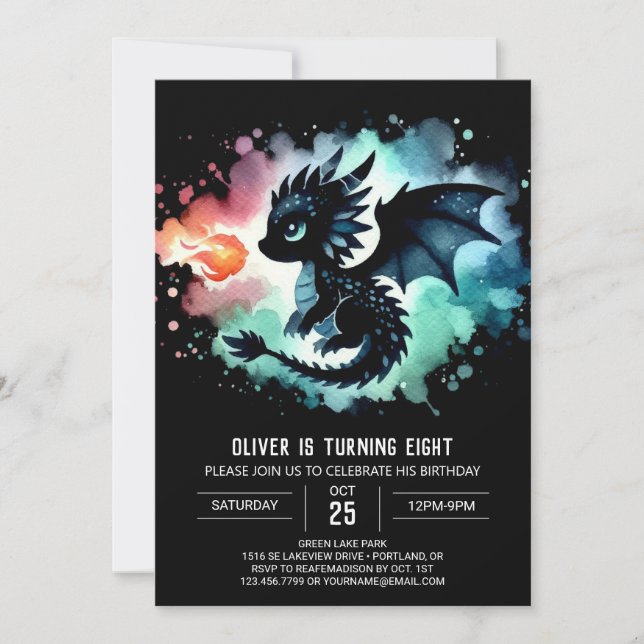 Invitation Enfants d'anniversaire du dragon enchantés (Devant)
