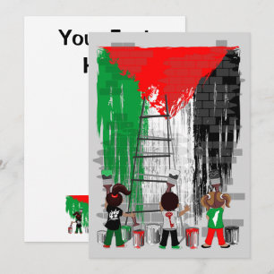 Invitation Enfants de Gaza peignant le drapeau de la Palestin
