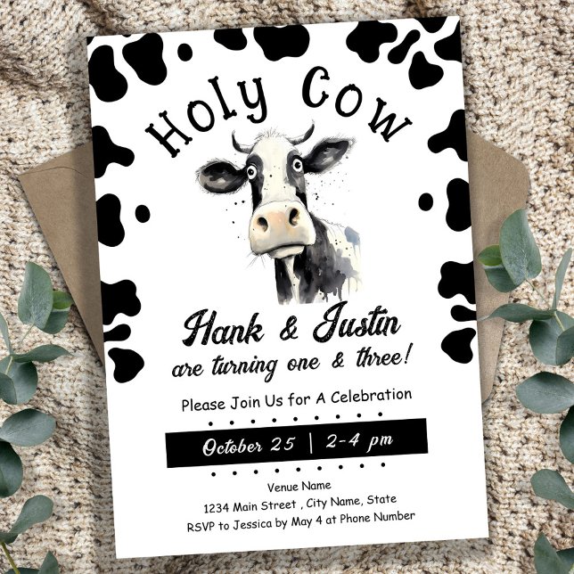 Invitation Enfants de la vache sainte double anniversaire (Créateur téléchargé)