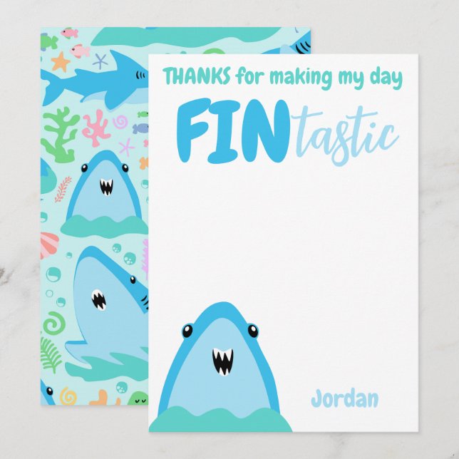 Invitation Enfants De Merci De Requin Fin Tastique Sous La Me (Devant / Derrière)