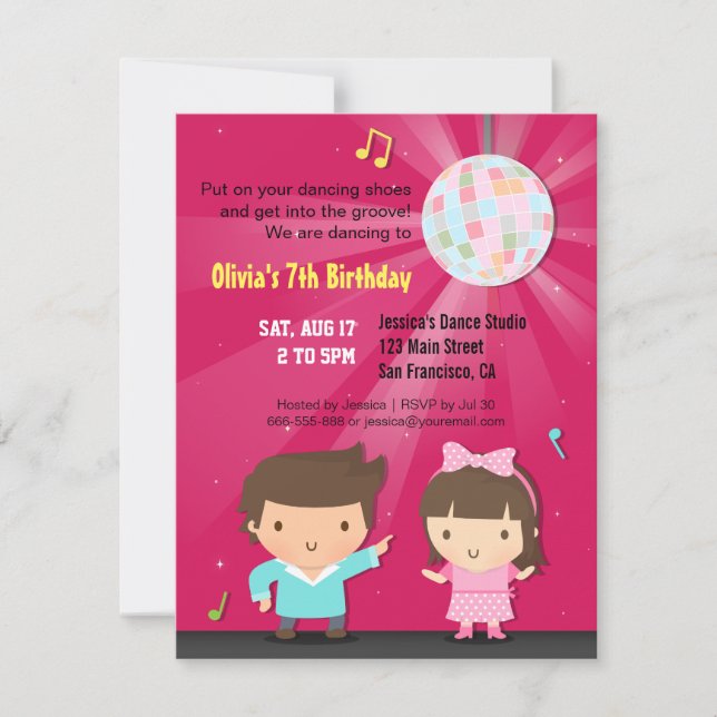 Invitation Enfants Disco Ball Groove Danse Anniversaire (Devant)