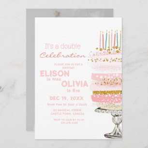 Invitation Enfants Double fête Photo Pie Anniversaire