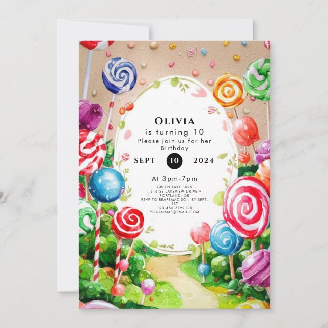 Invitation Enfants douces Candyland Anniversaire (Devant)