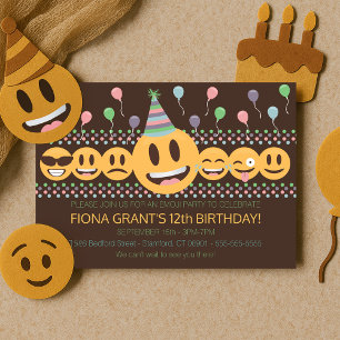 Invitation Enfants Emoji Fun Visages et Ballons Anniversaire