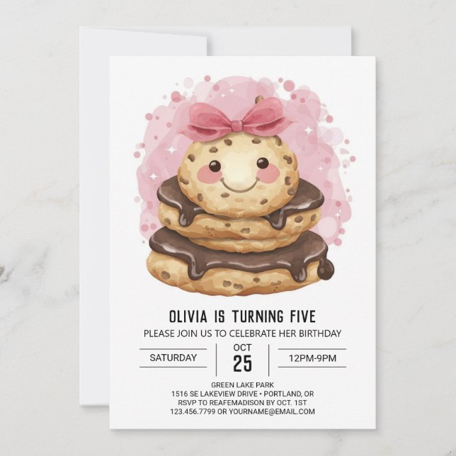 Invitation Enfants enchantés Aquarelle Cookies Anniversaire (Devant)