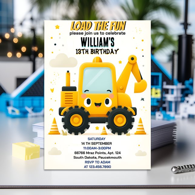 Invitation Enfants Enfants Construction simple camions 5e ann (Créateur téléchargé)