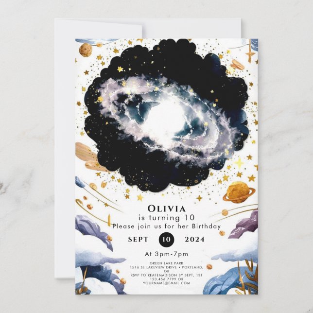 Invitation Enfants Espace Galactique Anniversaire (Devant)