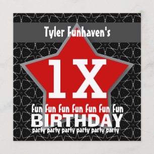 Invitation Enfants et Ados Fête d'anniversaire Red Black Star
