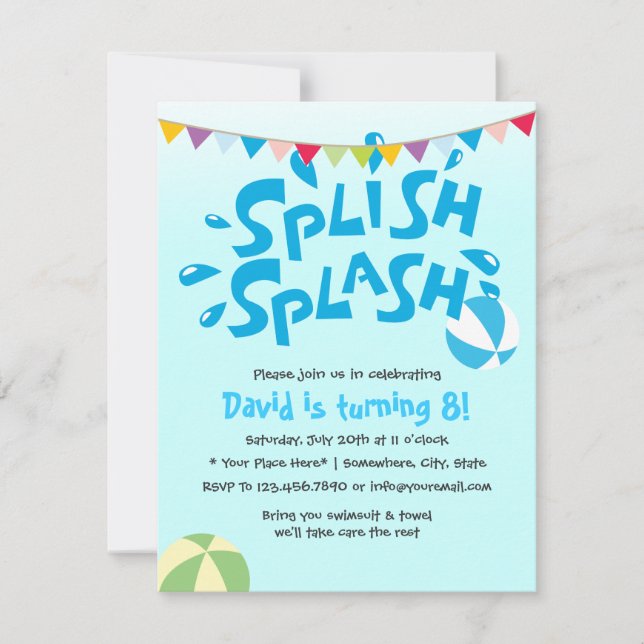 Invitation Enfants Été Piscine Fête Anniversaire (Devant)