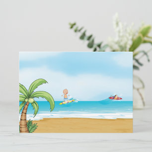 Invitation Enfants faisant du surf sur une plage tropicale en