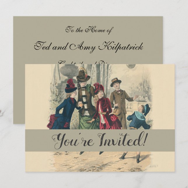 Invitation Enfants Famille Antique Victorienne Enfant (Devant / Derrière)