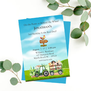 Invitation Enfants ferme tracteur Animaux fête d'anniversaire