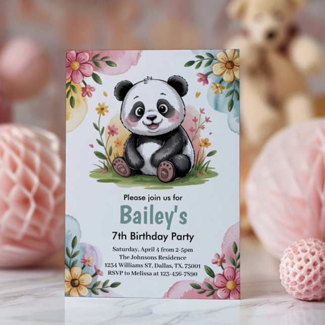 Invitation Enfants Floral Panda Jungle fête d'anniversaire (Créateur téléchargé)