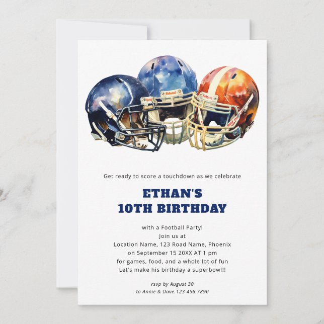 Invitation Enfants Football Anniversaire Rouge bleu (Devant)