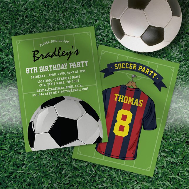 Invitation Enfants Football Bourgogne Bleu Anniversaire (Créateur téléchargé)