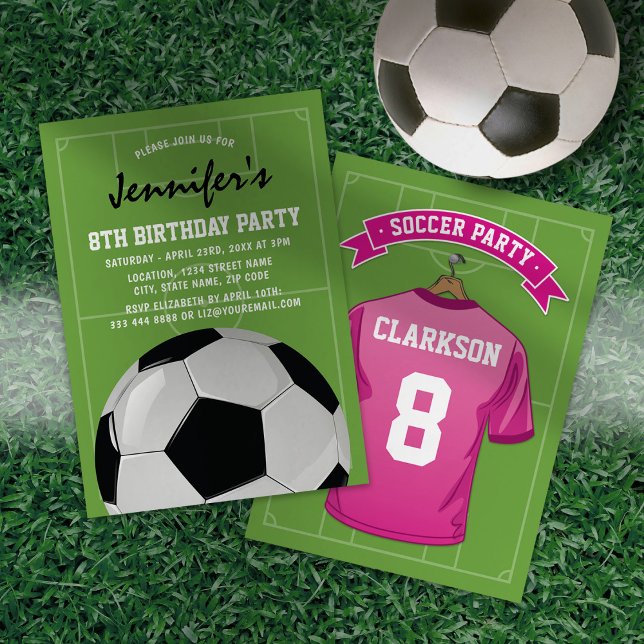 Invitation Enfants Football fête d'anniversaire | Girl Pink J (Créateur téléchargé)
