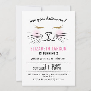 Invitation Enfants Funny Kitty Kitten Visage fête d'anniversa